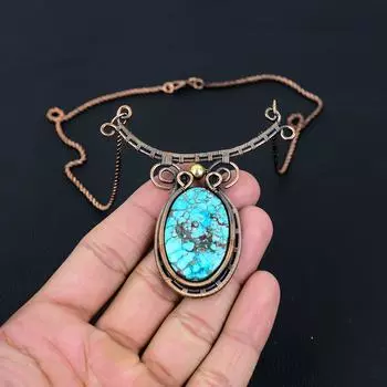 Бирюзовый драгоценный камень из чистой медной проволоки, обернутый ювелирным ожерельем ручной работы, подарок для нее 18 Inches синий