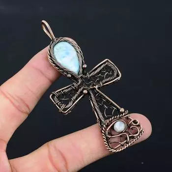 Бирюзовый драгоценный камень из чистой медной проволоки, завернутый в кулон Анк ручной работы, ювелирный подарок для нее