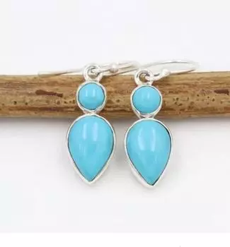 Бирюзовый драгоценный камень Женская серьга-подвеска, Массивное серебро 925 пробы Заявление Серьги Ювелирные изделия