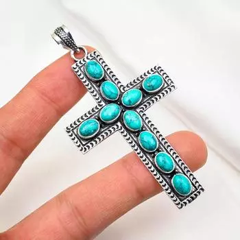 Бирюзовый кулон, ювелирные изделия из цельного серебра 925 пробы с драгоценными камнями, кулон ручной работы, на День благодарения 3.14 Inches синий