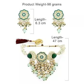 Бирюзовый, синий и зеленый Meenakari, каскадные бусины-водопад, ожерелье, серьги и кольца, набор для женщин