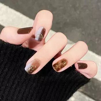 Бирюзовый Янтарный Ногти. Патчи для ногтей. Размазанные листы для дизайна ногтей. Накладные ногти. Маникюр.