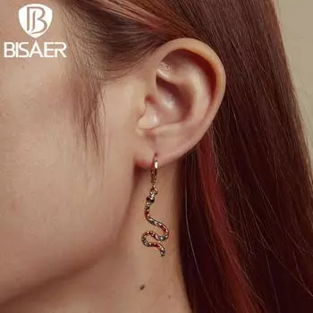 BISAER элегантные блестящие красочные серьги в виде змеи для женщин, модные ювелирные изделия белый