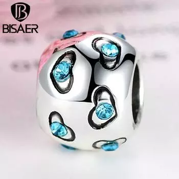 BISAER цветные синие хрустальные бусины в форме сердца, изысканные подвески из бисера, подходят для браслетов, оригинальные ювелирные изделия Pendant