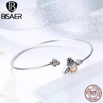 BISAER из натурального стерлингового серебра 925 пробы, хит продаж, блестящий браслет-цепочка с пчелой для женщин, оригинальный браслет с звеньями