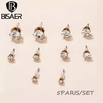 BISAER круглые бусины разных размеров, 5 пар серег-гвоздиков, набор для женских повседневных украшений