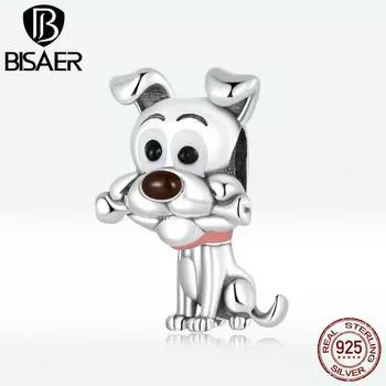 BISAER милая собака животное Шарм стерлингового серебра 925 пробы подходят подвески DIY браслеты женские ювелирные изделия Изготовление 925 silver