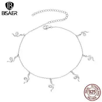 BISAER настоящий браслет из стерлингового серебра 925 пробы, креативный браслет в стиле змеи, подвески-цепочка для ног, браслет на ногу, минималистичный ювелирный подарок 925 silver