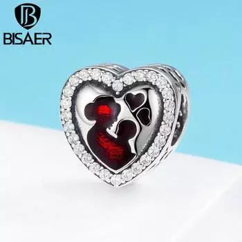 BISAER Подвеска из сплава с сердечком Великой Матери с гравировкой и бусами подходит для браслета Bead серебряный