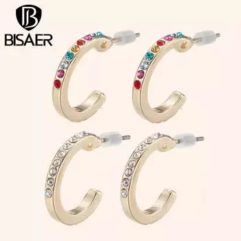 BISAER яркие красочные серьги-гвоздики круглой формы со стразами для женщин, ювелирные украшения белый
