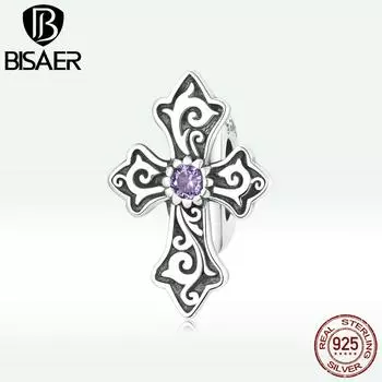 BISAER ретро 925 пробы серебро DIY Изготовление винтажный узор крест подвеска для базового браслета и браслета ювелирных изделий эффектный подарок 925 silver