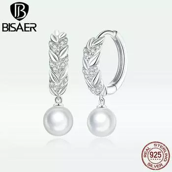 BISAER серьги из стерлингового серебра 925 пробы, женские геометрические серьги-гвоздики, серьги-гвоздики из блестящего циркона, серьги из бисера для женщин и девочек, детские ювелирные изделия, подарок серебряный