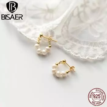 BISAER серьги из стерлингового серебра 925 пробы с бусинами для женщин, нежные простые серьги в стиле ретро