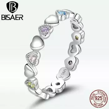 BISAER Стерлинговое серебро 925 пробы с блестящим цирконом Радужная любовь для женщин ювелирные изделия 6