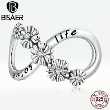 BISAER Стерлингового Серебра 925 пробы Бесконечное Цветение Цветы Циркон Шарм Подходит DIY Для Женщин Браслеты Ювелирные Изделия 925 silver