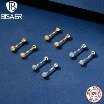 BISAER стерлингового серебра 925 пробы бусины с двойной головкой серьги-гвоздики для женщин изящные ювелирные изделия серьги для пирсинга с платиновым покрытием подарок серебряный