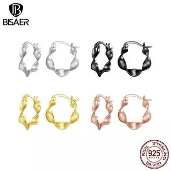 BISAER стерлингового серебра 925 пробы глянцевые витые серьги-гвоздики для женщин прекрасный подарок на день рождения для девочек праздничные вечерние украшения серебряный