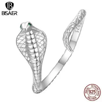 BISAER Стерлингового Серебра 925 пробы Кобра Регулируемые Кольца 6-9 для Женщин Оригинальное Кольцо С Зеленым Цирконом Изысканные Ювелирные Изделия Подарок 925 silver