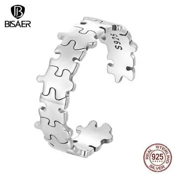 BISAER стерлингового серебра 925 пробы, креативные открывающиеся кольца для игры-головоломки для женщин, нерегулярные штабелируемые кольца в стиле панк, вечерние украшения 925 silver