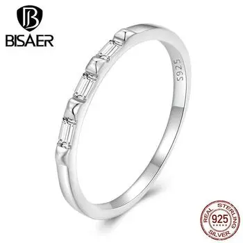 BISAER стерлингового серебра 925 пробы квадратный циркон заклепка палец кольцо минималистское вечное кольцо для женщин подарок ювелирные изделия 6