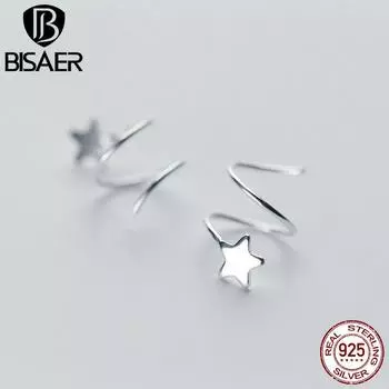 BISAER стерлингового серебра 925 пробы пятиконечная звезда серьги-крючки для женщин простые маленькие милые серьги 925 silver