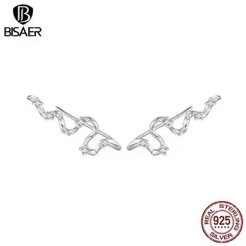 BISAER стерлингового серебра 925 пробы простая текстура линия серьги-крючки для женщин милые ювелирные изделия подарок 925 silver