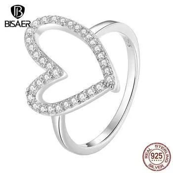 BISAER стерлингового серебра 925 пробы простое кольцо на палец в форме сердца для женщин юбилей подарок на день Святого Валентина ювелирные изделия с кубическим цирконием 6