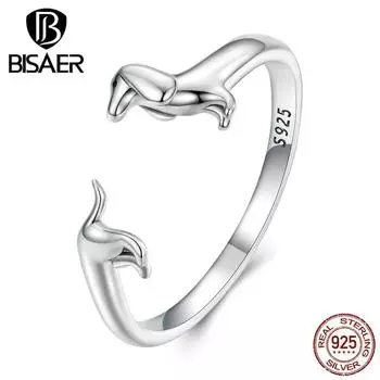 BISAER стерлингового серебра 925 пробы простое открывающееся кольцо для таксы для женщин милые модные кольца 925 silver серебряный