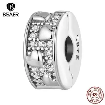 BISAER стерлингового серебра 925 пробы простой классический пряжка с сердечком бусины для женщин оригинальный браслет ювелирные изделия 925 silver