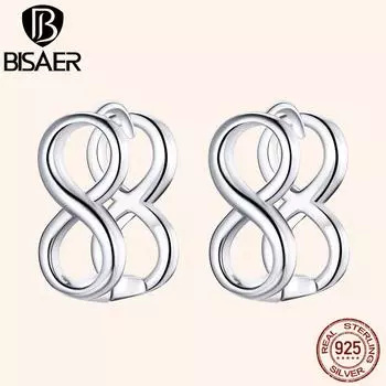 BISAER стерлингового серебра 925 пробы простые модные серьги-гвоздики в форме символа бесконечности для женщин свадебные ювелирные украшения Earring