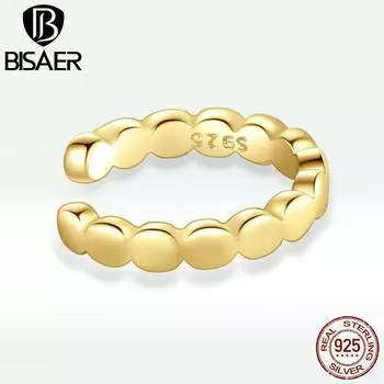 BISAER стерлингового серебра 925 пробы простые универсальные круглые элементы позолоченные серьги-клипсы для женщин ювелирные украшения Earring