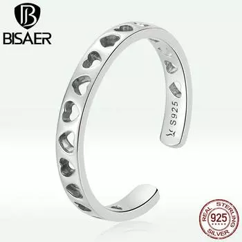 BISAER стерлингового серебра 925 пробы с полым сердцем любовь безымянные кольца на палец для женщин свадебные подлинные ювелирные изделия 925 silver