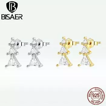 BISAER стерлингового серебра 925 пробы сверкающие цирконы изысканные серьги в виде рождественской елки для женщин ювелирные изделия золотой