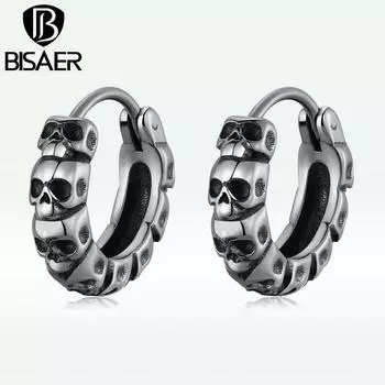 BISAER стильные серьги с темным черепом из нержавеющей стали, индивидуальные пряжки для ушей с черепом, модные трендовые ювелирные изделия