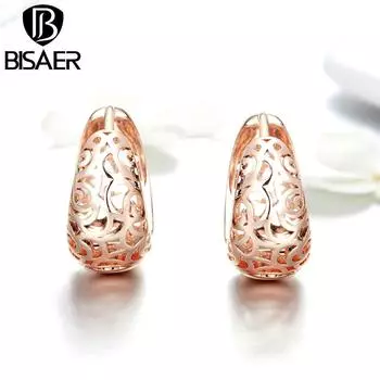 BISAER тонкие золотые серьги-гвоздики с вырезом для женщин, маленькие серьги, обручальные, свадебные, популярные ювелирные изделия, подарок Earring