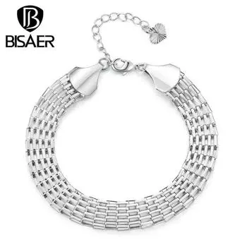 BISAER удобный стильный выдвижной браслет медный браслет-цепочка для женщин ювелирные изделия подарок серебряный