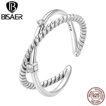 BISAER винтажные кольца из стерлингового серебра 925 пробы в шахматном порядке для женщин, роскошное кольцо с цирконом, ювелирное изделие, подарок 925 Silver