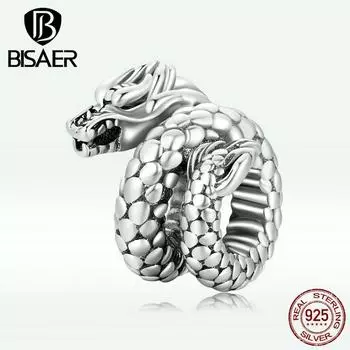 BISAER винтажные подвески в виде дракона, стерлингового серебра 925 пробы, подвески в виде животных, подходят для женщин, браслеты, серебро 925 пробы, оригинальные ювелирные изделия 925 silver