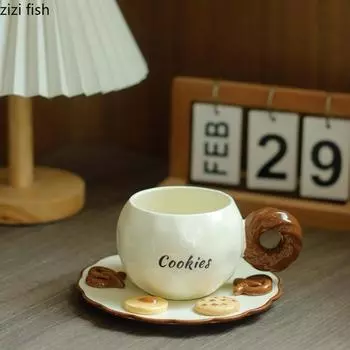 Biscuit Ceramic Mug Coffee Cup and Dish Set Milk Tea Cup Breakfast Cups Water Cup Afternoon Tea Mug Juice Cups Milk Mugs Teacup 201-300ml коричневый