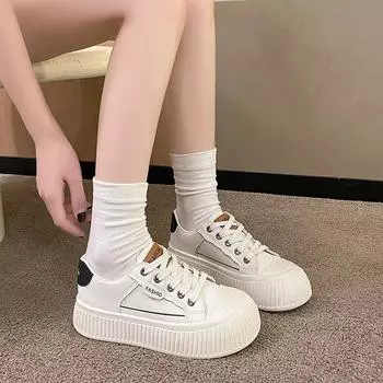 Biscuit shoes little white shoes women s 2025 autumn and winter new Korean version round head lace-up comfortable casual student sports shoes batch 35 красный