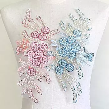 Бисер Цветочная вышивка Нашивка Кружевной воротник Ткань Аппликация Вырез Сделай Сам Шитье Украшения Невеста Свадебное платье Аксессуары для одежды