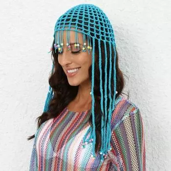 Бисер Кисточки Вязаная шапка Вязаная крючком шапка в этническом стиле Милая шапочка-бини Аксессуары для одежды