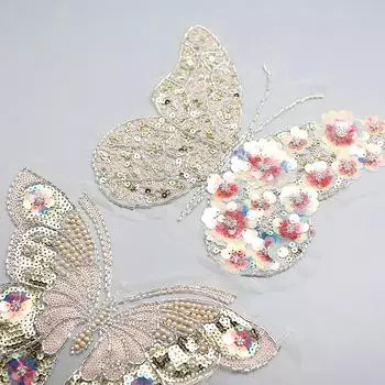 Бисер, пайетки, бабочки, аппликации, вышитые сетчатые кружевные нашивки для свадебного платья, украшения своими руками, швейные принадлежности