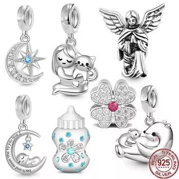 Бисера Virgin Angel для девочек, обнимающий кота, висячие подвески, подходят для оригинального модного браслета, браслет из стерлингового серебра 925 пробы, женские ювелирные изделия