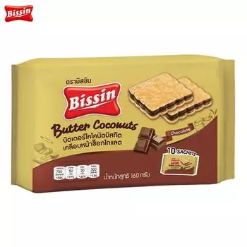 Бисквит Bissin Chocolate Butter Coconuts 12 пакетиков 190 г x 1 шт / 3 шт / 6 шт - Thai Snacks