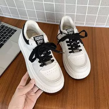 бисквит толстая подошва с присосками подошва женская обувь маленькие белые туфли женская осенне-зимняя новая женская обувь бархат повседневная универсальная кабан 35