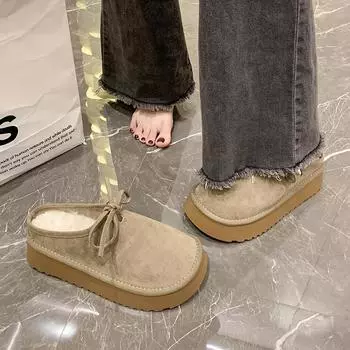 бисквитный мешок голова бархат верхняя одежда хлопковые тапочки осень новинка 2024 толстое дно ленивые одна педаль полутапочки женские ретро 35 хаки