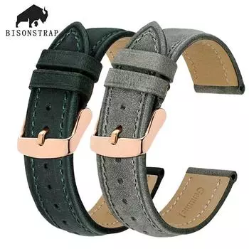 BISONSTRAP Crazy Horse кожаный ремешок для часов 18 мм, 20 мм, 21 мм, 22 мм, 24 мм, сменный ремень с пряжкой из розового золота для мужчин, ремешки для часов 14mm