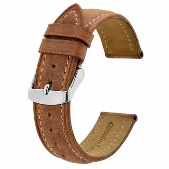 [BISONSTRAP] Сменный ремешок для часов из замши, натуральной кожи, серебряная пряжка с пружинным стержнем, для мужчин и женщин, 18 мм, светло-коричневый