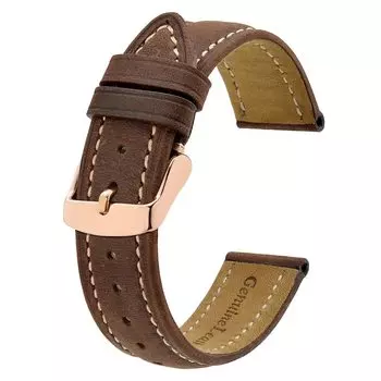 [BISONSTRAP] Сменный ремешок для часов из замши, натуральной кожи, пряжка цвета розового золота с пружинным стержнем, для мужчин и женщин, 17 мм, коричневый